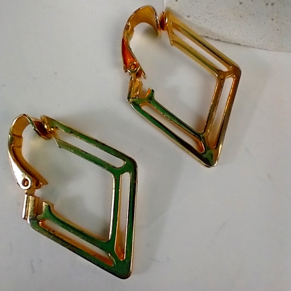 Gold clip on earrings vintage signed jewelry